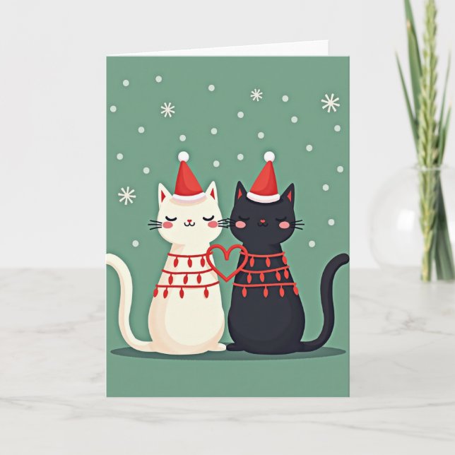 Christmas Cat Couple Love Kort (Framsida)