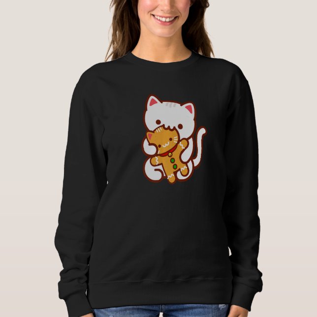 CHRISTMAS CAT Eating GINGERBREAD CAT Cookie T Shirt (Framsida)