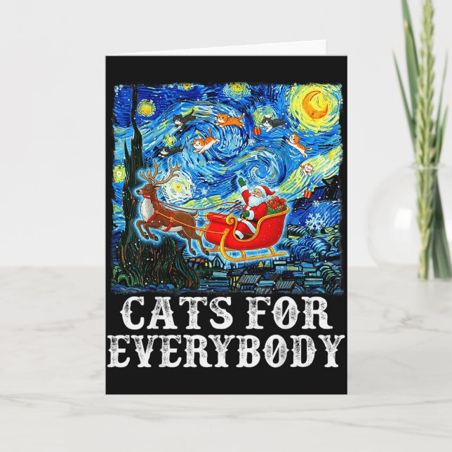 Christmas Cat For Everybody Santa Reindeer Starry  Kort (Framsida)
