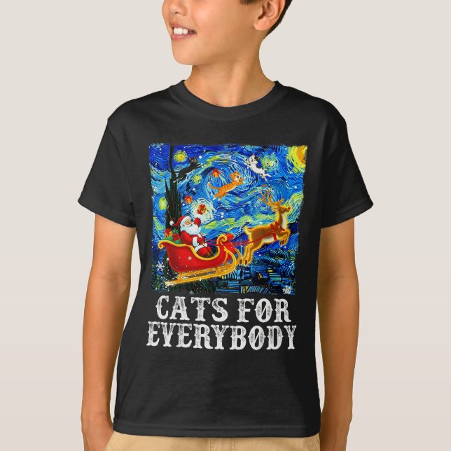Christmas Cat For Everybody Santa Reindeer Starry  T Shirt (Framsida)