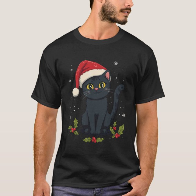 Christmas Cat Holiday T-Shirt (Framsida)