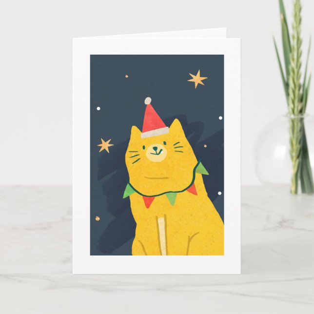 CHRISTMAS CAT IN Santa hat Folke-Helgdag Card Helgkort (Framsida)