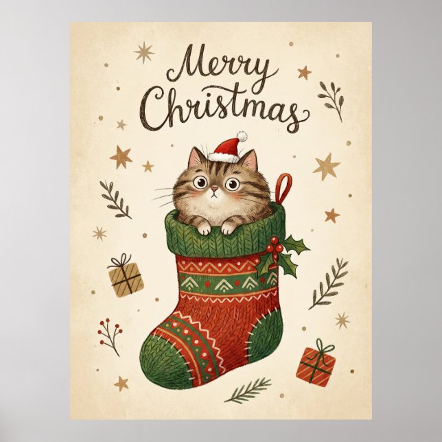 Christmas Cat in Stocking Poster (Framsidan)