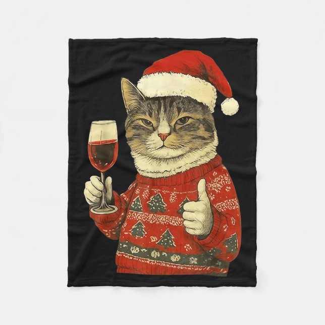 Christmas Cat Likes Cute Cat Drinking Wine With Sa Fleecefilt (Framsidan)