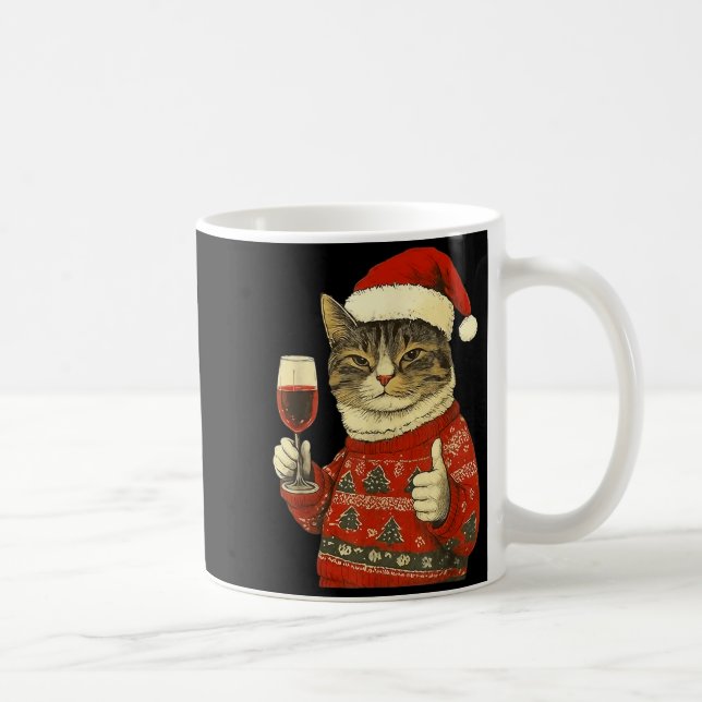 Christmas Cat Likes Cute Cat Drinking Wine With Sa Kaffemugg (Höger)