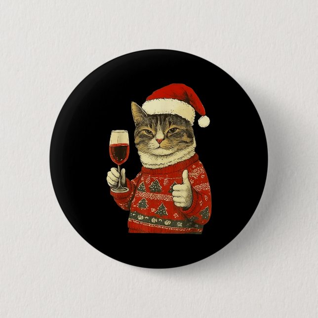 Christmas Cat Likes Cute Cat Drinking Wine With Sa Knapp (Framsida)