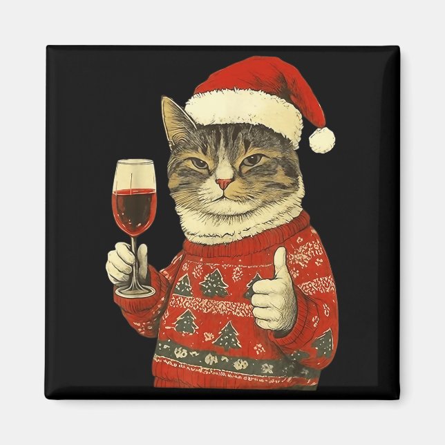 Christmas Cat Likes Cute Cat Drinking Wine With Sa Magnet (Framsidan)