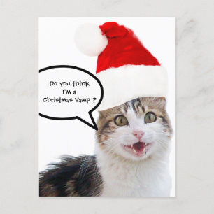 CHRISTMAS CAT MED JULTOMTEN HAT HELG VYKORT
