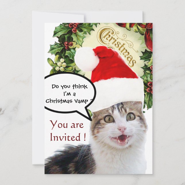 CHRISTMAS CAT MED JULTOMTEN HAT-JULFEST INBJUDNINGAR (Framsida)