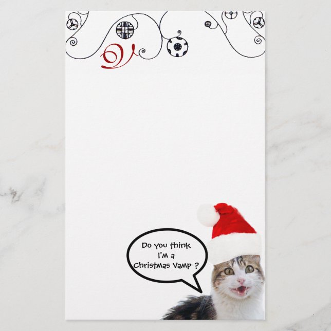 CHRISTMAS CAT MED JULTOMTEN HAT Monogram Brevpapper (Framsida)