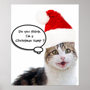 CHRISTMAS CAT MED JULTOMTEN HAT POSTER
