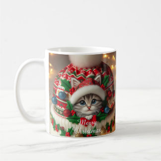 Christmas Cat Mug – Cute Kitty with Santa Hat Kaffemugg