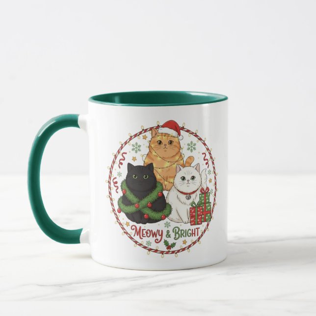 Christmas Cat Mug - Festive Holiday Coffee Cup Mugg (Vänster)