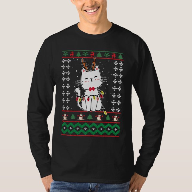 Christmas Cat Reindeer Antlers Cute Cat Ugly Chris T Shirt (Framsida)