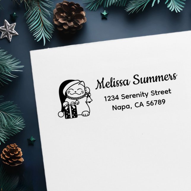 Christmas Cat Return Address Självfärgande Stämpel (Skapare uppladdad)