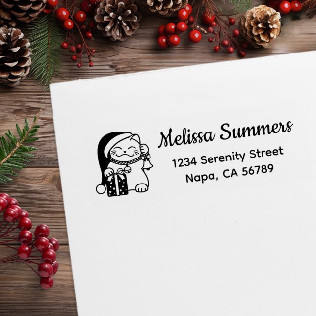 Christmas Cat Return Address Stämpel (Skapare uppladdad)