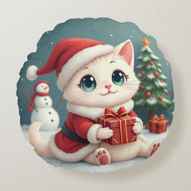 Christmas Cat Round pillow Rund Kudde (Framsidan)