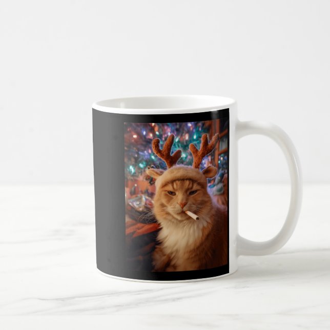 Christmas Cat Smoking Cigarette Meme Gen Z Comfort Kaffemugg (Höger)