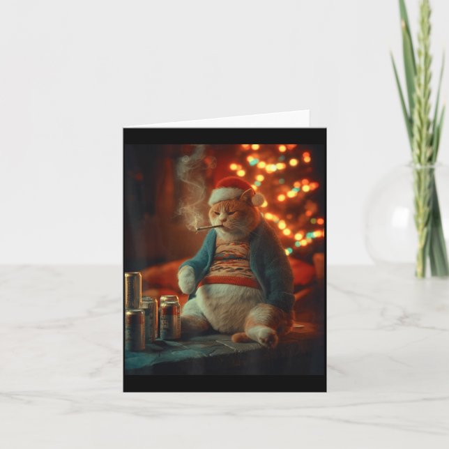 Christmas Cat Smoking Cigarette Meme Gen Z  Kort (Framsida)