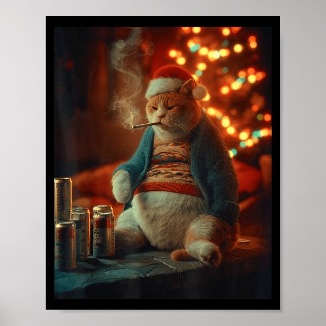Christmas Cat Smoking Cigarette Meme Gen Z  Poster (Framsidan)