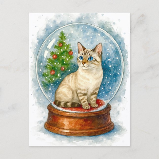 Christmas Cat Snow Globe Postcard Helg Vykort (Framsida)