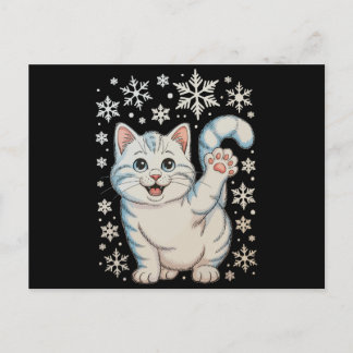 Christmas Cat Snowflakes Kitten Snow Holiday Helg Vykort