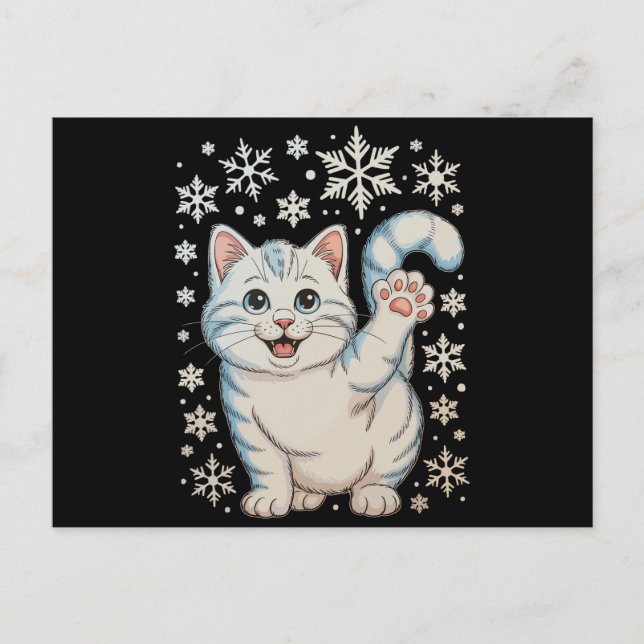 Christmas Cat Snowflakes Kitten Snow Holiday Helg Vykort (Framsida)