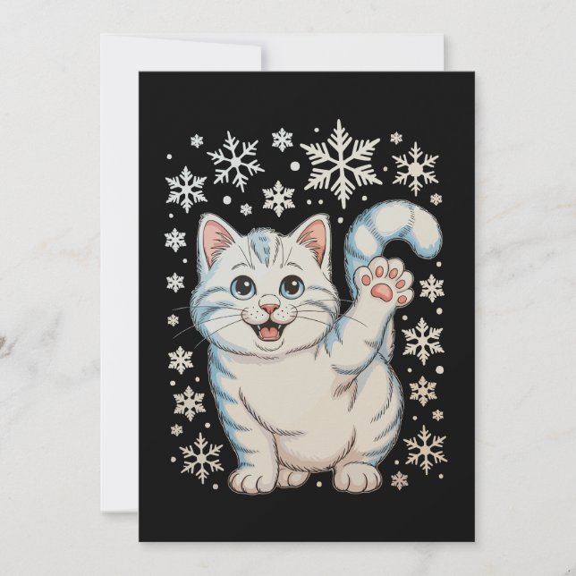 Christmas Cat Snowflakes Kitten Snow Holiday Julkort (Framsida)