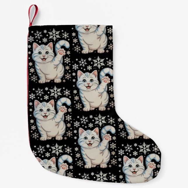 Christmas Cat Snowflakes Kitten Snow Holiday Liten Julstrumpa (Framsidan)