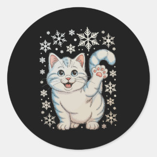Christmas Cat Snowflakes Kitten Snow Holiday Runt Klistermärke