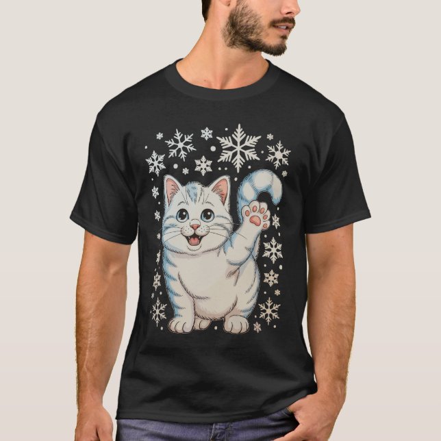 Christmas Cat Snowflakes Kitten Snow Holiday T Shirt (Framsida)