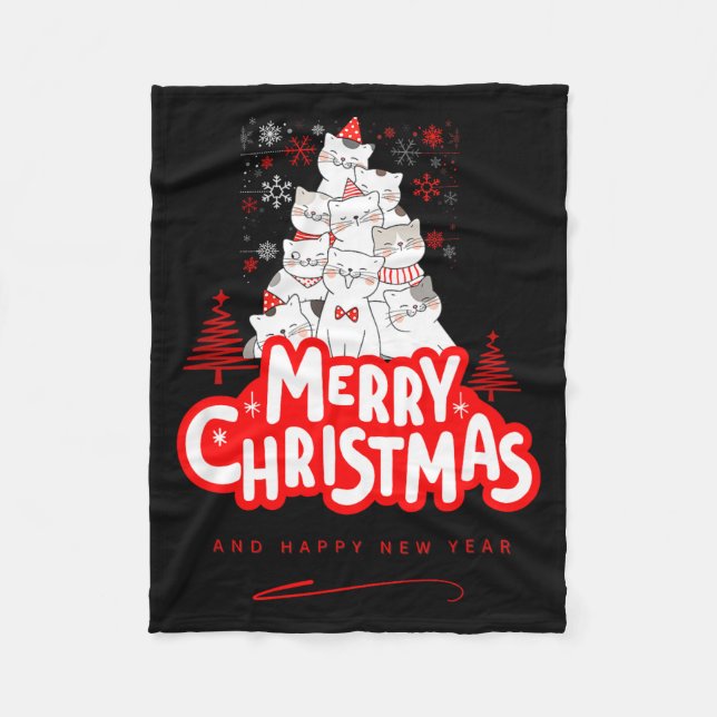 Christmas Cat Tee – Festive Kitty Holiday Art  Fleecefilt (Framsidan)