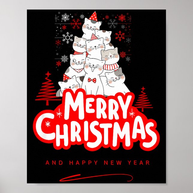 Christmas Cat Tee – Festive Kitty Holiday Art  Poster (Framsidan)
