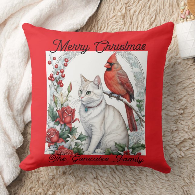 Christmas Cat Throw Pillow Kudde (Filt)