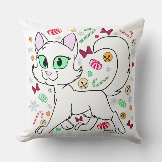 Christmas Cat Throw Pillow (White) Kudde (Framsida)