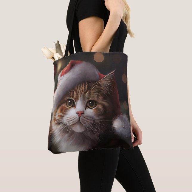 CHRISTMAS CAT TOTE PURS TYGKASSE (Närbild)
