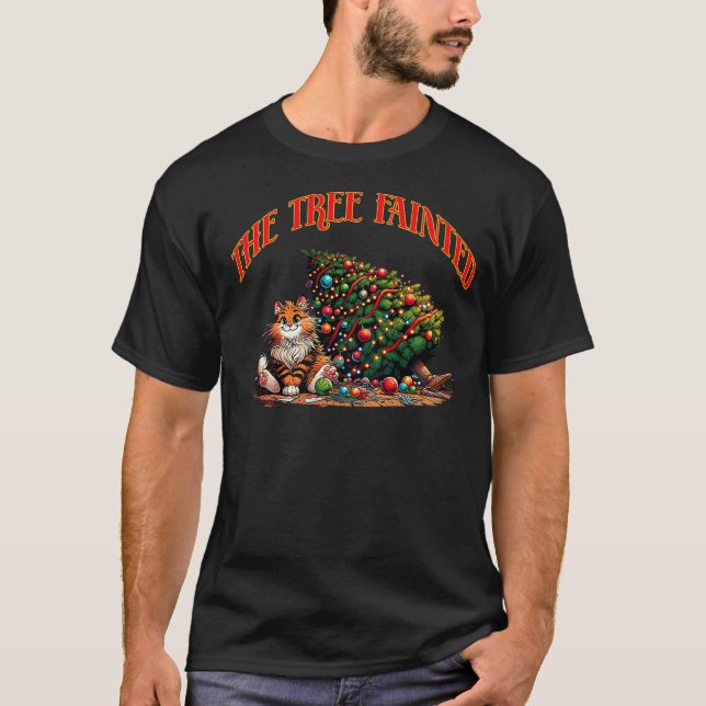 Christmas cat tree fainted down ornaments broken f t shirt (Framsida)