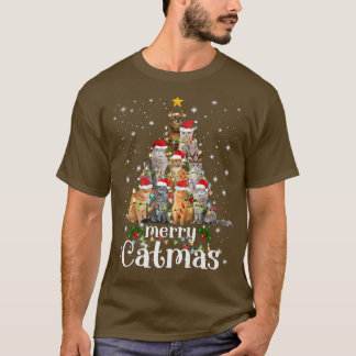 Christmas Cat Tree with Santa Hat Merry Catmas Fun T Shirt