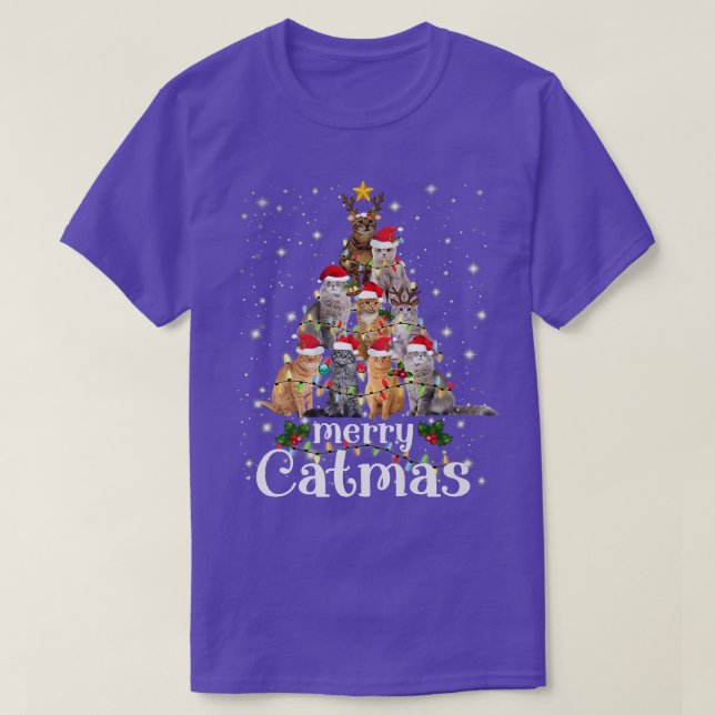 Christmas Cat Tree with Santa Hat Merry Catmas Fun T Shirt (Design framsida)
