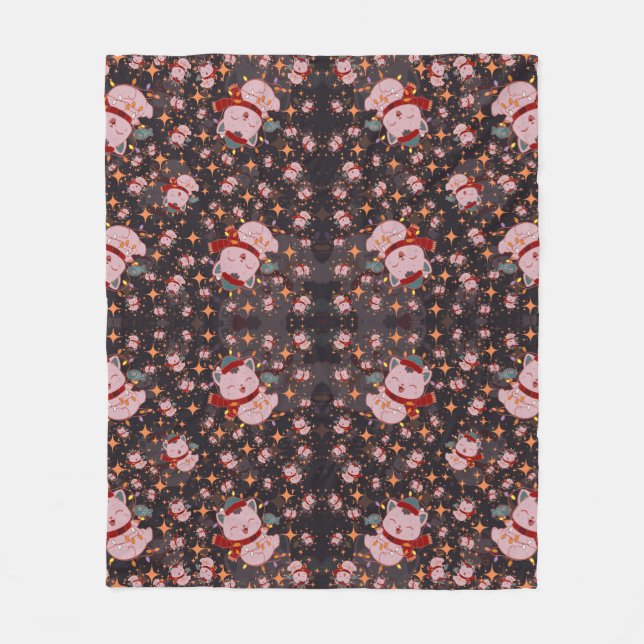 Christmas Cat With Santa Hat Fleecefilt (Framsidan)