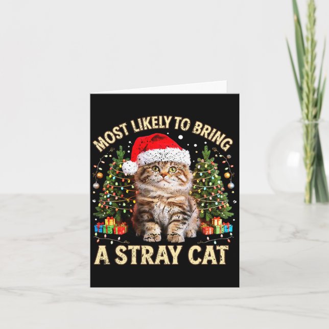 Christmas Cat With Santa Hat Holiday Funny Xmas Pa Kort (Framsida)