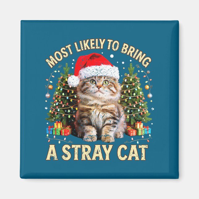 Christmas Cat With Santa Hat Holiday Funny Xmas Pa Magnet (Framsidan)