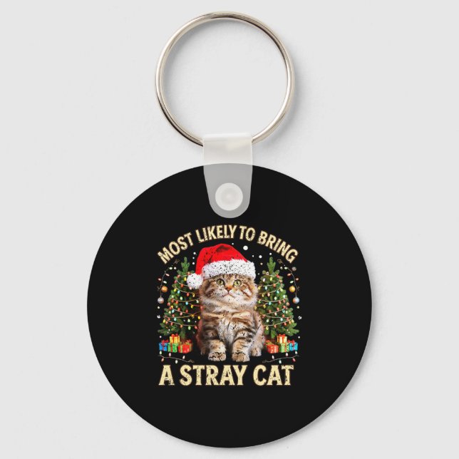Christmas Cat With Santa Hat Holiday Funny Xmas Pa Nyckelring (Framsida)