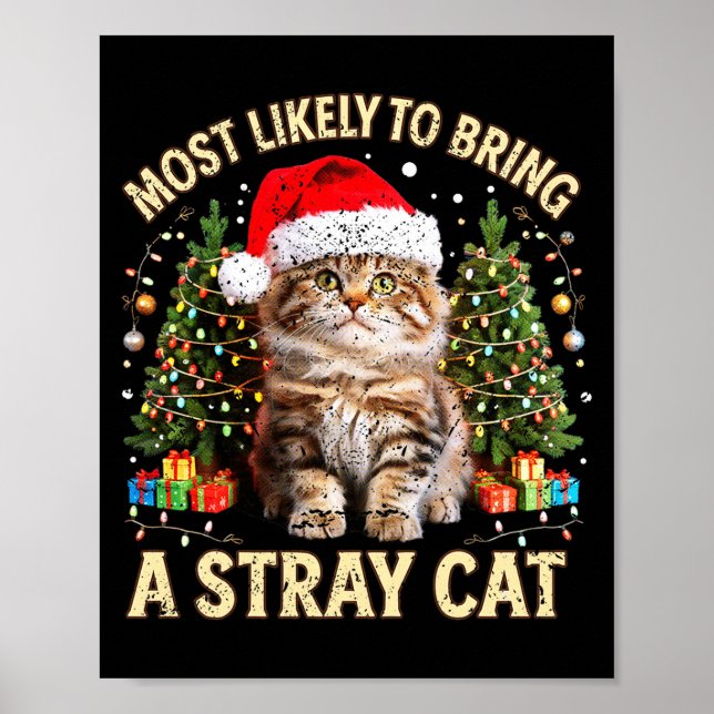 Christmas Cat With Santa Hat Holiday Funny Xmas Pa Poster (Framsidan)