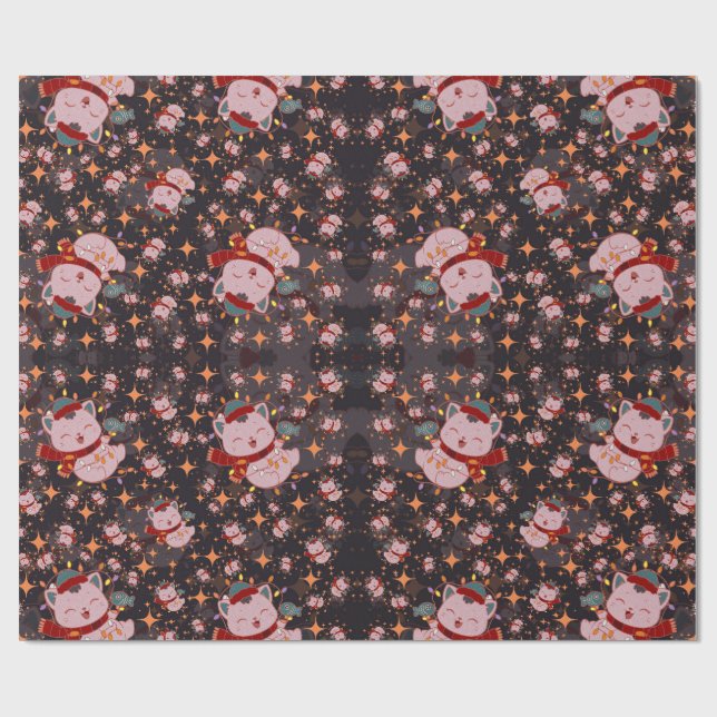 Christmas Cat With Santa Hat Presentpapper (Platt)