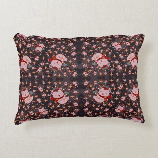 Christmas Cat With Santa Hat Prydnadskudde (Framsidan)