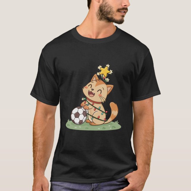 Christmas Cat with Soccer Ball T Shirt (Framsida)