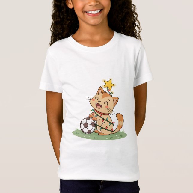 Christmas Cat with Soccer Ball T Shirt (Framsida)