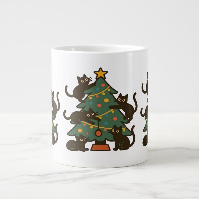 Christmas Cats Around The Tree Holiday Classic Jumbo Mugg (Framsidan)