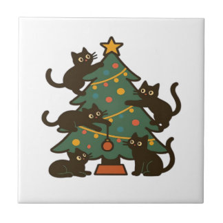 Christmas Cats Around The Tree Holiday Classic Kakelplatta